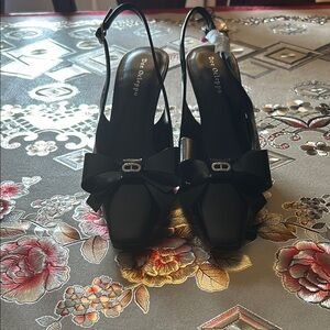 Sophisticated Black Square Toe Slingback Heels